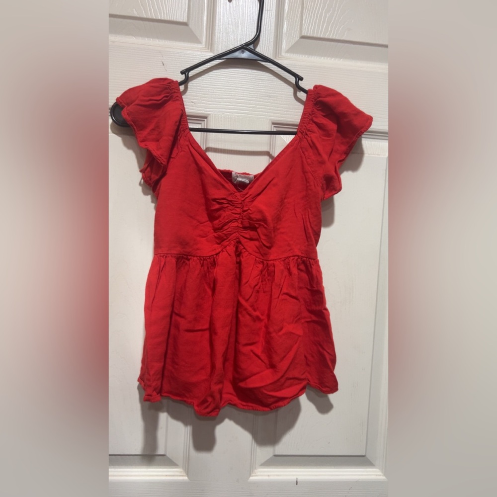 Women's Red Ruffle Sleeve Top - Picture 3 of 5